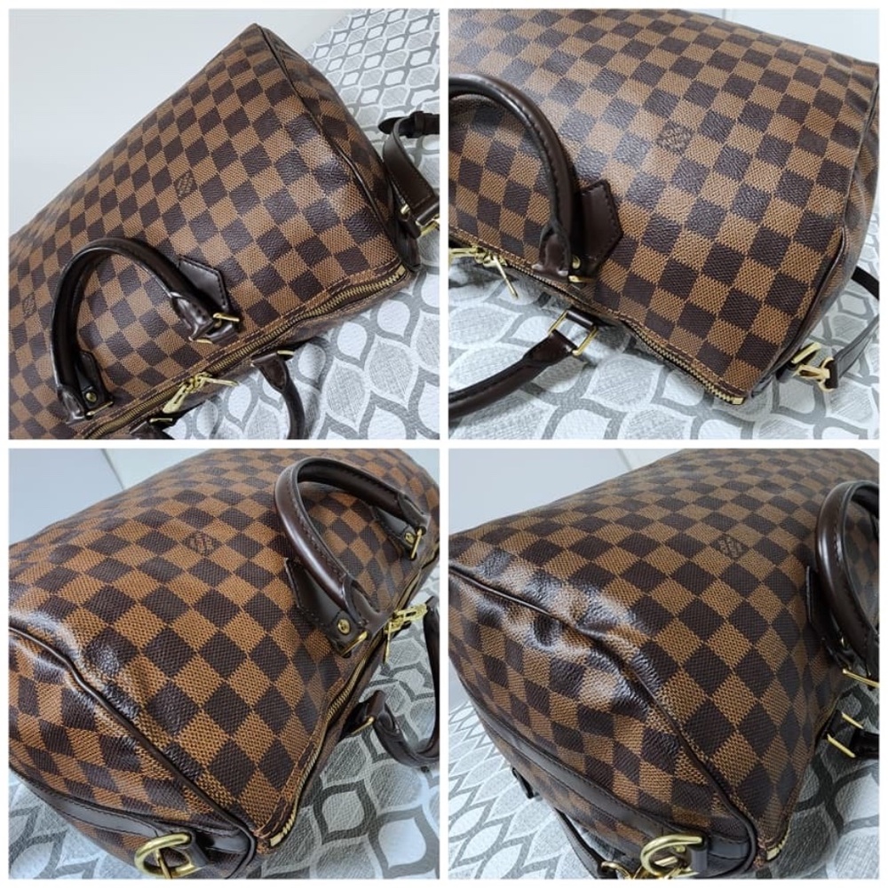 Authentic LOUIS VUITTON Damier Ebene Canvas Speedy Bandouliere 35 Bag Brown - Picture 11 of 12